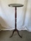 Cherry Finish Ring Turned Pedestal Plant/Display Stand w/ Green Marble Top on Spider Legs