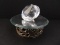 Signed Swarovski Crystal Figural Multi-Faceted Diamond w/ Brass Pierced Base Beveled Top