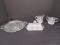 Lot - Pressed Glass Tab Handle Server Tray, Crystal Hobstar Pattern Covered Butter Dish