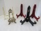 Lot - Display & Plate Stands Brass Wood