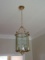 Ornate Brass 4 Light Candlestick Hanging Ceiling Light Fixture w/ Beveled Glass Panels