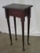 Cherry Finish Tall Accent Table on Tapered Legs & Pad Foot Top Craquelure Antiqued Patina