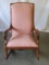 Early Oak Parlor Curved Arm Rocker w/ Mauve Upholstered Back/Seat