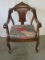 Historic Victorian Rococo Style Mahogany Arm Chair w/ Scrolled Foliate Design & Cushion
