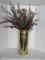Brass Cylinder Form Umbrella Stand w/ Scalloped Shell Accent & Dried Foliage Arrangement