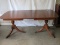 Duncan Phyfe Style Mahogany Double Pedestal Table w/ Leaf & Brass Tone Paw Cap Feet