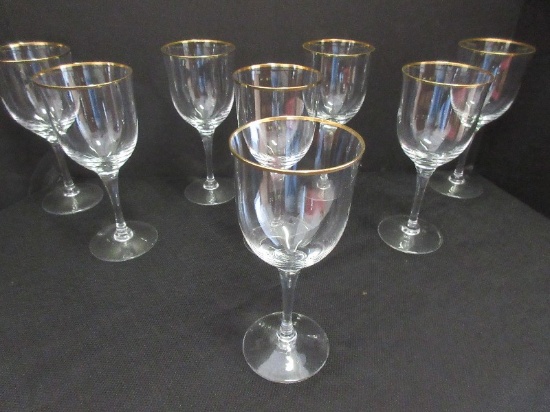 8 Noritake Crystal Troy Pattern Gold Rim Water Goblets Hand Blown