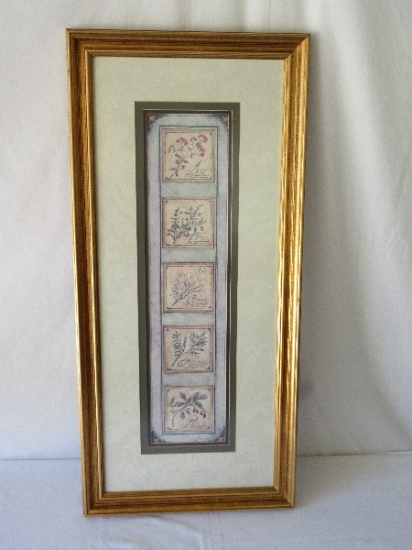 Botanical & Herb Print in Gold Tone Antiqued Frame/Matt