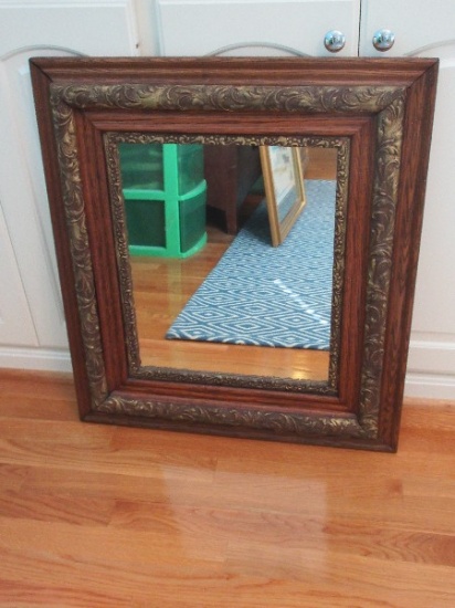 Early Oak & Gilded Acanthus Leaves Framed Wall Mirror
