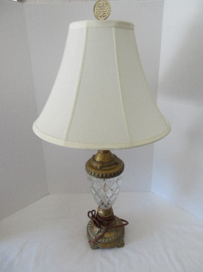 Classic French Style Urn Form Table Lamp w/ Crystal Diamond Pattern Font