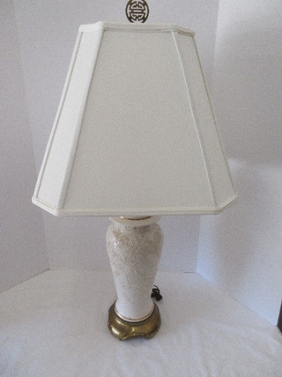 Porcelain Ginger Jar Form Table Lamp w/ Hand Painted Flowering Cherry Tree