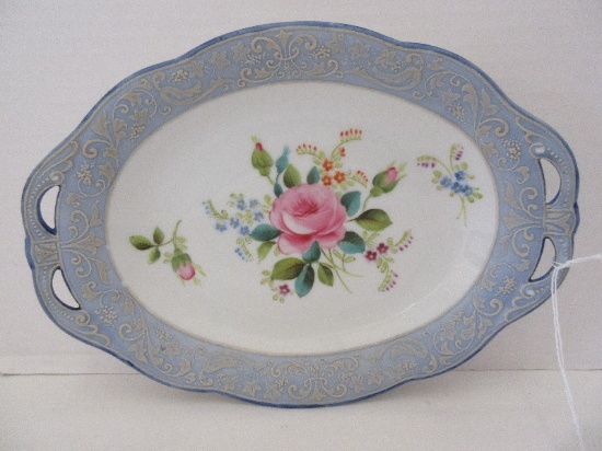 Nippon Hand Painted Bowl w/ Pierced Handles Floral Spray Design w/ Embellished Rim