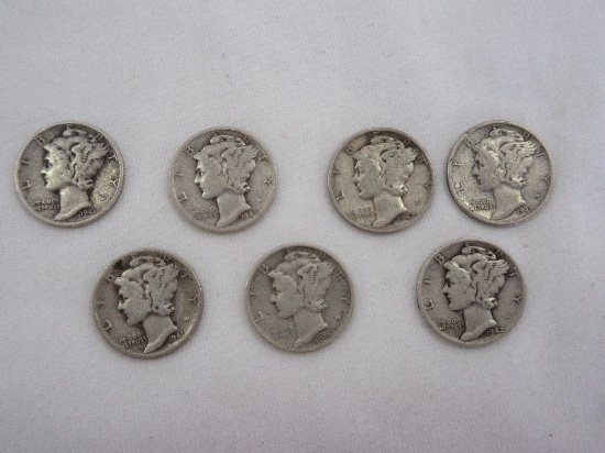 Mercury Dimes Winged Liberty Silver Coins Four 1941/Three 1942