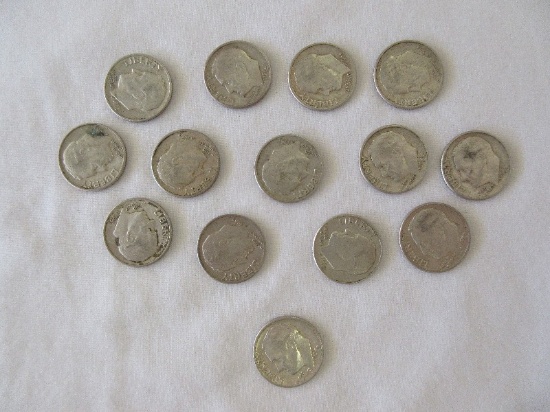 Fourteen 1963 Roosevelt Dimes Silver Composition 90% Silver 10% Copper 2.5 Grams Each
