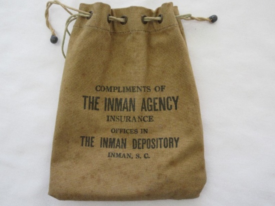 Scarce Inman Agency Insurance Offices Inman Depository Bag
