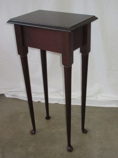Cherry Finish Tall Accent Table on Tapered Legs & Pad Foot Top Craquelure Antiqued Patina