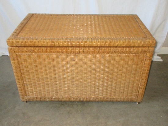 Classic Wicker Chest w/ Hinged Top & Antiqued Patina Medallion Handles