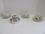 Lot - 3 Nippon China Hand Painted Wild Roses & Bluebird Double Handled Cups/Saucers