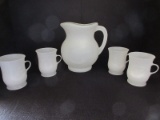 5 Piece Vintage Novelty Kool-Aid Man Pitcher w/ 4 Matching Cups Relief Face Design Pitcher