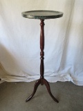 Cherry Finish Ring Turned Pedestal Plant/Display Stand w/ Green Marble Top on Spider Legs