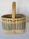 Artisan Hand Woven Split Oak Basket w/ Center Handle & Gray Band Design