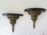 Pair - Brass Finish Cascading Design Wall Shelf Sconces w/ Plate Display Groove