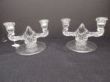 Pair - Depression Glass New Martinsville Double Arm Candle Holders