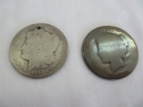 Lot - Peace Silver Dollar Coin Date Worn Off & 1891 Morgan Silver Dollar Coin .7735oz.