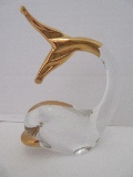 Whimsical Art Glass Whale Figurine w/ Gold Accents
