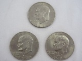 Three 1974 Eisenhower Dollar Coins Clad Composition 91.67% Copper - 8.33% Nickel