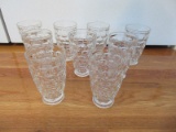 9 Pressed Glass Footed Tumblers Optic Block Pattern