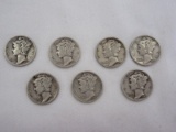 Mercury Dimes Winged Liberty Silver Coins Four 1941/Three 1942