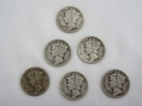 6 Mercury Dimes Winged Liberty Silver Coins 90% Silver Wgt. 2.5 Grams Each