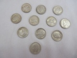 Eleven 1964 Roosevelt Dimes Silver Composition 90% Silver 10% Copper 2.5 Grams Each