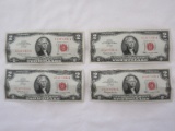 Set - 4 Jefferson Red Seal Two Dollar Bills/$2 Notes in Consecutive Serial Numbers Series 1963