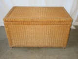 Classic Wicker Chest w/ Hinged Top & Antiqued Patina Medallion Handles