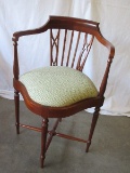 Victorian Era Style Petite Mahogany Corner Chair w/ Pierced Curved Back & Upholstered Seat