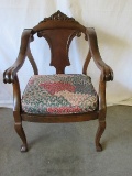 Historic Victorian Rococo Style Mahogany Arm Chair w/ Scrolled Foliate Design & Cushion