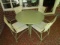 Green Top Patio Table Wooden w/ Metal Legs, 4 Chairs, Lattice Seat/Backs