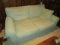 Green Upholstered 2 Seat Couch Wood Block Feet