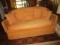 Wicker Body/Lattice Design Bench w/ Orange Upholstered Seat/Back w/ Cushions Arched Back