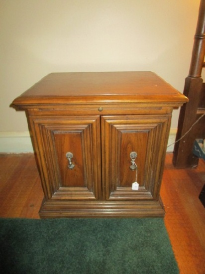 Pair - Dark Mahogany Henredon Side Stands w/ Doors, Each 1 Inlay Shelf