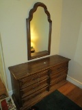 Dark Mahogany Henredon Dresser w/ Mirror, 6 Dovetailed Drawers w/ 6 Brass Pulls
