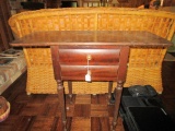 Vintage Genuine Mahogany Drop-Leaf Side Table, 2 Drawers, Narrow Column Legs
