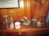 Misc. Décor Lot - Wooden Trinket Box, Leaf Design Cup Holder, Ceramic Flower, Wood Bear, Etc.