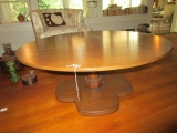Round Wooden Table w/ Pedestal Stand on Cross Base