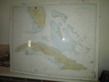 Straights of Florida Soundings in Fathoms Nautical Map in Glass Frame