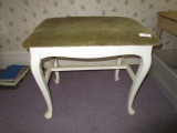Footrest Bench Upholstered Top, White Wood Base Curved Legs