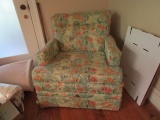 Green/Floral Upholstered Chair Narrow Feet