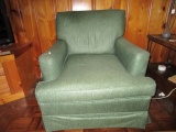 Green Upholstered Chair Block Wood Feet